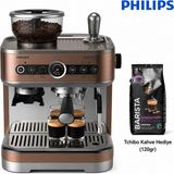 Philips Çift Çekirdek Hazneli Yarı Otomatik Espresso Makinesi, Öğütücülü Kahve Hazırlama, Güçlü Buhar Çubuğu ve Pratik Mutfak Kullanımı Yüksek Performans, Kompakt Tasarım, Kolay Temizlik - Altın - Siyah