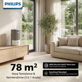 Philips Cilt ve Uyku Dostu 2si 1 Arada Hava Temizleyici ve Nemlendirici Cihaz Kuru Hava ve Toz Engelleyici Nanocloud Teknolojili Beyaz