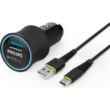 Philips DLP3520C/97 USB Araç İçi Şarj Cihazı QC 3.0 + USB-C 1.2 mt Şarj Kablosu Siyah