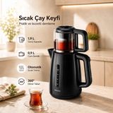 Philips Elektrikli Çaycı Su Isıtıcı Kettle Cam Demlikli Çay Makinesi 1.9 L Alt Hazneli Susuz Çalışma Korumalı Gizli Rezistanslı - Şeffaf Demlik ve Sıcak Tutma - Siyah