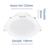 Philips Eridani DL190B 10W 125MM Delik Çapı 4000K Gün Işığı 900LÜMEN Spot 4'lü Eko Paket - 4000K - Doğal Beyaz