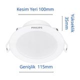 Philips Eridani DL190B 7W 100MM Delik Çapı 500LÜMEN Spot - BEYAZ - 4000K - Doğal Beyaz