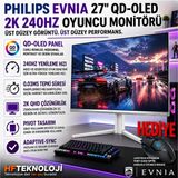 Philips Evnia Qd-Oled 26.5" 0.03 Ms 2k Pivot 240 Hz OLED Oyuncu Monitörü + Logitech Kablolu Oyuncu Mouse Hediye - Logitech Kablolu Oyuncu mouse HEDİYE - Beyaz