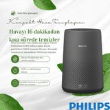 Phılıps Hava Temizleyici 49 ㎡'ye Kadar Odaları Temizler Havadaki Virüslerin ve Aerosollerin %99,9'unu Temizler Akıllı Hava Temizleme Için Akıllı Sensörler Ultra Sessiz Çalışan Uyku Modu - Siyah