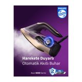Philips Kumaşa Göre Isı ayarlayan Azur 8000 Serisi Buharlı Ütü OptimalTEMP Teknolojisi ile – •Yüksek güç ve buhar performansı sayesinde zorlu kırışıklıkları hızla + Şarjlı Hav%Yün Temizleyici Hediye(Onerous)