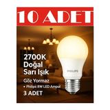 Philips LED Ampul 8-60W 2700K Sarı Işık 720 Lümen Tasarruflu Uzun Ömürlü ve Göz Yormayan Aydınlatma (10LU) - 1 - 10 W