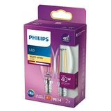 Philips Led Classic 40W B35 Led Mum Filament Ampul, 2700K Beyaz Işık, E14 İnce Duy, Dim Edilmez, 2'Li Ekopaket [Enerji Sınıfı F]