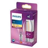 Philips LED Classic 40W B35 Led Mum Filament Ampul, 2700K Beyaz Işık, E14 İnce Duy, Dim Edilmez, 2'li Ekopaket