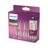 Philips LED Classic 40W B35 Led Mum Filament Ampul, 2700K Sarı Işık, E14 İnce Duy, Dim Edilmez, 3'lü