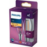 Philips LED Classic Şeffaf Filament Mum Ampul 4.3W 470 Lum 2700K Sarı Işık B35 E14 (40W) 2'li Paket - Beyaz - 1 - 10 W
