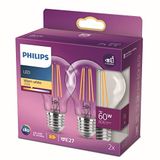 Philips LED Dim Edilmez 2'li Ekopaket Classic 60 W A60 Filament Ampul 2700 Sarı Işık E27 Normal Duy