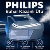 Philips Mavi Renkli Geniş Hazneli Kompakt Kazanlı Ütü, 130 G/dk Sürekli Buhar, Steam Glide Taban, Kompakt Tasarım ve Günlük Kullanımda Kolay Temizlik Yoğun Ütü Temposunda Zamandan Tasarruf Isteyen