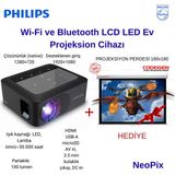 Philips Neopix 110 Wi-Fi ve Bluetooth LCD LED Projeksion Cihazı + Projeksiyon Perdesi ile Beraber - Siyah