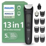 Philips Norelco All-in-One 3000 Serisi 13'ü 1 Arada Erkek Düzeltici, Sakal Düzeltici ve Baş Saç Kesme Makinesi, Tam Metal Kendiliğinden Bilenen Bıçaklar ve 8 Uzunluk Ayarı, MG3939/50