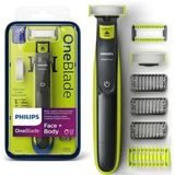 Philips Oneblade Yüz + Gövde, Düzeltme, Şekillendirme, Tıraş, Her Saç Uzunluğu İçin, Yüz Ve Vücut İçin 1 X Bıçak, 4 Aparat (Model Qp26