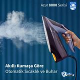 Philips Optimaltemp Akıllı Kumaşa Göre Isı Ayarlı Azur 8000 Serisi 240G Şok Buhar 55G/Dk Sürekli Buhar 3000W Kumaşa Göre Isı Ayarlayan Elite Taban Ütü Isı Sıf
