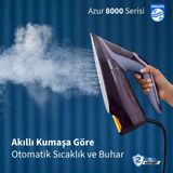 Philips Optimaltemp Akıllı Kumaşa Göre Isı Ayarlı Azur 8000 Serisi 240G Şok Buhar 55G/DK Sürekli Buhar 3000W Kumaşa Göre Isı Ayarlayan Elite Taban Ütü Isı Sıfır Yanık Garantisi - Gülkurusu