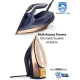 Philips Optimaltemp Akıllı Sensörlü Kumaşa Göre Isı Ayarlayan Teknoloji Azur Buharlı Ütü 8000 Serisi, 260G Turbo Şok Buharlı Ütü + Şarjlı Hav%yün Temizleyici - Lacivert