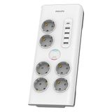 Philips Phılıps SPN7060WA/62 6 Soket Akım Korumalı Priz 900 Joules 2mt Kablo 1xusb-C 15W Şarj 4xusb-A 20W (BEYAZ)(1923) - Çok Renkli