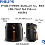 Philips Premium Fırınlama. Izgara. Kızartma. Isıtma. HD9867/90 Airfryer Xxl Fritöz + HDA150/60 Türk Kahvesi HD9867/90 - Siyah