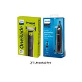 Philips QP2824/10 Oneblade Yüz/vücut Şekillendirici, NT1650 Burun/kulak Kıl, Tüy Temizleme 2'li Avantaj Set