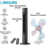 Philips Rahat Bir Gece Için , 5000 Serisi Siyah Kule Tipi Fanlı Vantilatör + Kiwi Klipsli Masaüstü Vantilatör Hediye - 001-Siyah