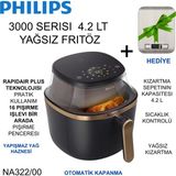 Philips Rapidair Plus Teknolojisi ile Hızlı, Eşit Pişirme 3000 Serisi 4.2 L Airfryer + Mutfak Tartısı Hediyesi - Kahverengi