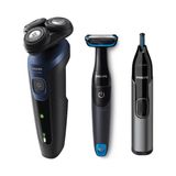 Philips S5445 Islak/kuru Sinek Kaydı Tıraş - Banyo Vücut Bakım - Kulak-Burun Tüy Kesme Makinesi 3'lü Set - Siyah - Koyu Mavi