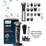 Philips Series 9000 Sıfır Tıraş ve Saç Sakal Vucüt Kulak Burun Erkek Bakım Seti Döner Başlıklı Çelik Bıçaklı Hızlı Şarjlı 3 Parça Erkek Bakım Tıraş Makinesi - Siyah