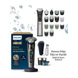 Philips Series 9000 Sıfır Tıraş Ve Saç Sakal Vucüt Kulak Burun Erkek Bakım Seti Döner Başlıklı Çelik Bıçaklı Hızlı Şarjlı 3 Parça