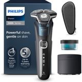 Philips Shaver 5000 - Erkekler Için Elektrikli Tıraş Makinesi: Skinıq Teknolojisiyle Islak ve Kuru Tıraş, Katlanabilir Düzeltici, Taşıma Çantası, Temizleme Istasyonu, Elektrik Mavisi (S5889/50)