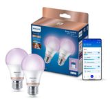 Philips Smart Lighting LED Ampul A60 E27 60W Eşdeğer RGB 2'li Paket - Google Home, Alexa, HomeKit ve Matter uyumlu