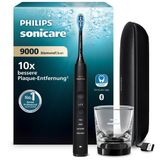 Philips Sonicare DiamondClean 9000 elektrikli diş fırçası, uygulamalı sonik diş fırçası, basınç sensörü, 4 fırçalama modu, 3 yoğunluk seviyesi, şarj camı ve USB seyahat çantası, siyah, model HX9911/09