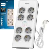 Philips SPN-7080WA 8li Akım Korumalı Priz 2 Metre 900 Joule 3680 W 16A Modern Tasarım - Beyaz