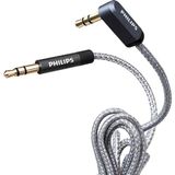 Philips SWR2114F/93 3.5mm Aux Ses Kablosu 1.5 Metre L Tipi Konnektör Örgülü Zırhlı - 1,5 m - Siyah