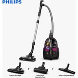 Philips Toz Torbasız Elektrikli Süpürge Güçlü Emiş Performansı, Süper Turbo Fırça ve Sert Zemin Başlığıyla Derin Temizlik Için Pratik, Kompakt ve Kolay Kullanımlı Çözüm, Halı ve Sert Zeminlerde Güçlü Çekiş, - Siyah - Mor - XB9155-07