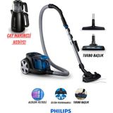 Philips Turbo Başlıklı Kompakt Tasarım ve Mükemmel Performans Powercyclone, 3 Farklı Temizlik Işlemi, Triactive Başlıklı Toz Torbasız Elektrikli Süpürge | Çay Makinesi ve Onerous Mutfak Tartısı Hediye - Siyah