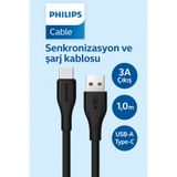 Philips TYP-C (USB-C ) Şarj ve Data Kablosu, Hızlı Şarj, 3A Yüksek Akım, 1 Metre, Dayanıklı Slikon Kablo