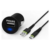 Philips Usb Araç Şarj Cihazı 2.1A + Usb-C 1.2 Mt Şarj Kablosu Siyah