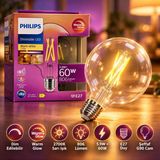 Philips Warm Glow G93 Led Filament Ampul 5,9W 60W Eşdeğer 806 Lümen 2700K Sarı Işık E27 Dim Edilebilir Şeffaf Cam