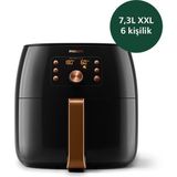 Philips XXL 7.3L Geniş Hacimli Premium Rapid Air Airfryer, Fırına göre 1,5 Kat Hızlı Pişirme, Onerous Tartı Hediye - Siyah