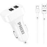 Phixi PCC511T Basic 2.1A Çift Çıkışlı Type-C USB Kablolu Araç Şarj Cihazı - Beyaz