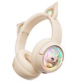 PHNIXGAM Bluetooth kedi kulağı kulaklık, kulak üstü kulaklık, kablosuz ve kablolu modda, mikrofonlu, RGB ışık, cep telefonları, PC, tablet oyun konsolları ile uyumlu, beyaz