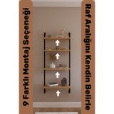 Phobia Solto Home OB4-14 Duvara Monte Modüler 4 Raflı Siyah Metal Kitaplık-Meşe Duvar Rafı - Reyon - Ofis