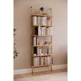 Phobia Solto Home OB7-24 Duvara Monte 6 Raflı Gold Metal Kitaplık-Meşe Duvar Rafı-Reyon Rafı-Ofis–Salon