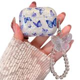 PHOEACC Sevimli Airpod Pro 2 Kılıf (2022/2023) Anahtarlıklı Beyaz Mermer Sert TPU Koruyucu Kapak AirPods Pro 2. Nesil Kılıf Kız Kadınlar için (Mavimsi-Mor Kelebek)