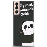 Phoenix Cep HD Baskılı Kılıf + SERAMİK TAM KAPLAYAN EKRAN KORUYUCU 156 Beyaz Puantiye Samsung Galaxy S21 FE ile uyumlu