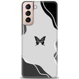 Phoenix Cep HD Baskılı Kılıf + SERAMİK TAM KAPLAYAN EKRAN KORUYUCU 186 Beyaz - Lacivert Samsung Galaxy S21 FE ile uyumlu