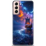 Phoenix Cep HD Baskılı Kılıf + SERAMİK TAM KAPLAYAN EKRAN KORUYUCU 235 Beyaz - Lacivert Samsung Galaxy S21 FE ile uyumlu