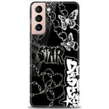 Phoenix Cep HD Baskılı Kılıf + SERAMİK TAM KAPLAYAN EKRAN KORUYUCU 353 Beyaz Çicek Desenli Samsung Galaxy S21 FE ile uyumlu
